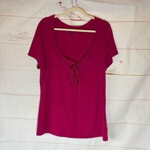 Torrid Fuchsia Lace-Up Short Sleeve Top
